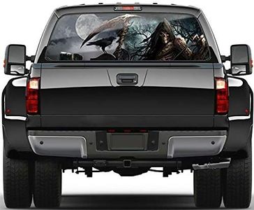 WILDLAVIE Truck Rear Window Vinyl Sticker Grim Reaper 3D Graphic Perforated Decal Wrap Halloween Decoration Size 66" x 20" Fit Most Pickup Trucks SUV