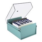 Acrimet 5 X 8 Card File Holder Organizer Metal Base Heavy Duty (AZ Index Cards and Divider Included) (Green Color with Crystal Plastic Lid Cover)