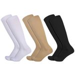 Opopark 3 Pairs Compression Socks for Women & Men Medical Circulation 20-30 mmhg Flight Socks Knee High Compression Stockings for Athletic Nurse Running Travel(S/M Multicolour)