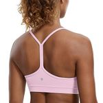 CRZ YOGA Butterluxe Womens Y Back Sports Bra - Padded Racerback Low Impact Spaghetti Thin Strap Workout Yoga Bra Pink Peony Large