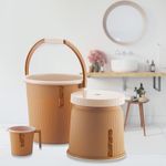 Nabhya Combo of 3 pcs Bathroom Accessories Set Plastic Bathroom Set with 20Ltr Plastic Bucket, Small Mug and Big Stool for Home, Kitchen & Bathroom (Beige)