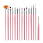 First Try Nail Art Painting Brush Set | Acrylic UV & Poly Extension Gel Drawing Polish Brush Tool Kit | Tips Builder Design Dotting Brushes DIY | Nail Art Decoration Accessories – 15 Pcs. (Pink)