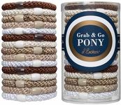 Brown, White, Gold Hair Ties for Thick Hair, Grab & Go Pony Tube, 15 Pack, Light Gold Metallic Pack, Thick No-Crease Bands with Strong Hold, Damage-Free Design, Soft Shimmer Neutrals | L. Erickson