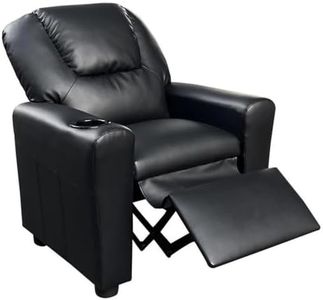 Lilola Home Marisa 23" W Black PU Leather Kids Recliner Chair with Cupholder