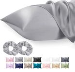 Seiwohl Satin Pillowcase for Hair and Skin Grey Satin Pillow Cases 2 Pack with Satin Hair Scrunchies for women Soft as Silk Pillowcase Cooling Pillow cases with Envelope Closure Standard Size 50x75 cm