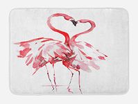 Ambesonne Flamingo Bath Mat, Flamingo Couple Kissing Romance Passion Partners Love Valentine's Watercolor, Plush Bathroom Decor Mat with Non Slip Backing, 29.5 W X 17.5 L Inches, Dark Coral White