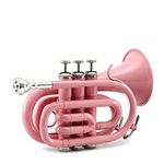 Sky Band Approved Pink Plated Bb Pocket Trumpet with Case, Cloth, Gloves and Valve Oil, Guarantee Excellent Sound