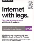 Three UK Europe Pay As You Go Mobile Broadband 24GB Data SIM Card - Free Roaming in 71 Destinations Including Europe, Americas and Australia