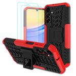 Iokmax for Samsung Galaxy A15 4G/5G Case with 2 Pack Screen Protector,Military Grade Shockproof, Heavy Duty Robust Bumper Cover with Kickstand for Galaxy A15 4G/5G Phone Red