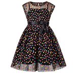 Sunny Fashion Girl Dress Multicolor Rainbow Polka Dot Black Tulle Party Gown Size 12 Years