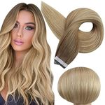 Full Shine Remy Tape in Extensions 14 Inch Human Hair Ombre Balayage Color 6 Chestnut Brown Fading to 27 Honey Blonde Highlights with 60 Tape in Extension Hair Blonde 50 Gram Hair Extensions