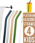 Platinum Silicone Straws for Kids | Set of 4 | 9 inch Replacement Straw for Tumbler & Cups | Food Grade Silicone, BPA free | Soft & Reusable with Breathable Transport Case & Cleaning Brush by purifyou