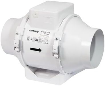 Airflow Aventa 100T In-Line Extractor Fan with Adjustable Timer (2-30 Minutes) – 21W Energy-Saving, 40-52 l/s Flow Rate, Compact Design (190x246x126 mm), IPX4 Rated, Fits 100mm Duct, 3-Year Warranty