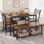 IDEALHOUSE Dining Table Set for 4, Kitchen Table and Chairs for 4 with Storage Bench, Rectangular Kitchen Table Set with Wine Rack, Dining Room Table Set for Small Space, Apartment, Retro Brown