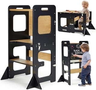 STEPSAFE Montessori Tour d'apprentissage pour enfants, Multifonction Tour d Observation avec tableau noir, 3 en 1 Pliable Learning Tower, Tour éducative à partir de 1an(Noir)