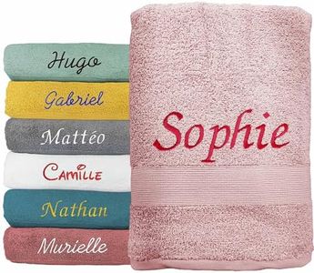 KDO MAGIC - Serviette personnalisée - 100% Coton, épaisse et Douce - Prénom brodé - Drap de Bain, Douche éponge Personnalisable - Cadeau noël, Anniversaire, Retraite (70cm x 130cm, Rose)