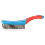 Stainless Steel Wire Brush for Rust Removal, Paint Scrubbing, Metal Cleaning - Small 6.3" Hand Scrub Brush with Curved Grip Handle for Grill, Concrete, Pipes, Grout - Soft Bristle Steel Scrubber