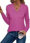 Zeagoo Sweaters for Women Fashion 2024 Fall Long Sleeve Shirts V Neck Collared Knit Pullover Tops Outfits Rose Red XL