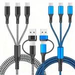 2Pack Multi Charging Cable, 5 in 1 USB A/C Multi Charger Cable Fast Charging Cord with 3 Type C Port, Universal Multiple USB Cable for Phone 17 16 15 pro max Samsung Galaxy Android Tablet and More