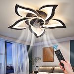 ZHMDJDSH 26" Geometric Ceiling Fan with Lights, 6 Speeds 3 Colors Ceiling Fan with Light Remote Control, Black Low Profile Flush Mount Ceiling Fan for Kitchen Bedroom Living Room