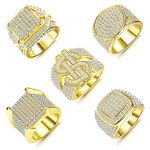 Besteel 5 Pcs Bling Pinky Ring for Men 18K Gold Plated Simulated Diamond Ring Hip Hop Iced Out Mens Gold Ring, 18k,Gold,Gold Plated,Zirconia, No Gemstone