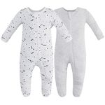 Owlivia Organic Cotton Baby Pajamas, Boys Girls 2 Pack Zip Front Sleep 'N Play, Footed Sleeper, Long Sleeve (Newborn, Gray Melange & Blue Star)