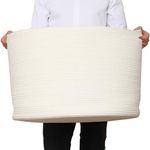 24" x 24" x 17" Max Size Large Cotton Rope Basket, Extra Large Storage Basket, Woven Laundry Hamper, Cloth Storage Bin, for Blankets Clothes Towels Pillows in Living Room, All White