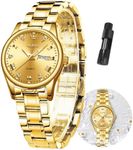 OLEVS Women's Gold Watches Luxury Dress Small Face Easy to Read Day Date Waterproof Stainless Steel Quartz Analog Luminous Diamond Casual Ladies Watch for Women