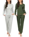 Ekouaer 2 Pack Womens Pajama Set Long Sleeve Sleepwear Star Print Nightwear Soft Pjs Lounge Sets with Pockets Army Green&Grey Stripes Medium