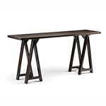 Simpli Home Sawhorse Solid Wood Wide Console Sofa Table, Dark Chestnut Brown