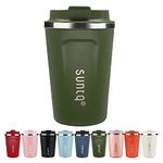 SUNTQ Coffee Mug to Go Thermal Mug Stainless Steel Leak-proof Coffee Mug with Lid Reusable Coffee Cup Thermal Mug for On the Go Environmentally Friendly, Green 380 ml