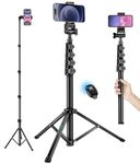 Phone Tripod, 70" Selfie Stick Tripod Stand Cell Phone Tripods with Remote Phone Holder Carry Bag, Aluminum Alloy Selfie Stick Tripod, Compatible with iPhone Samsung GoPro Smartphone