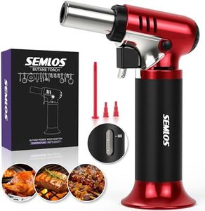 Butane Torch with Fuel Gauge, Semlos Refillable Blow Torches with One-handed Operation, Safety Lock, Adjustable Flame, Fit All Butane Tanks Kitchen Culinary Torch for Cooking, Baking, Creme Brulee