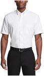 Van Heusen Men's Short Sleeve Dress Shirt Regular Fit Oxford Solid, White, 20.5"-21" Neck