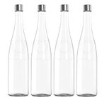 PRAMUKH FASHION Glass Water Bottle with Plastic Silver Screw Cap for Beverages, Oil, Vinegar, Beer, Water, Soda, Airtight Lid & Leak Proof Cap - (Plain Narrow Mouth) (3, Voss Bottle)