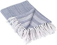 DII Herringbone Striped Collection Cotton Throw Blanket, 50x60, Nautical Blue