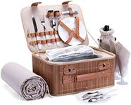 SatisInside Picnic Basket for 2 with Waterproof Blanket Insulated Wine Pouch Picknick Basket Hamper with Cutlery for Two Persons, Family,Couple,Camping,Outdoor,Valentine Day,Wedding Gift, Birthday