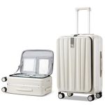 Hanke Luggage Hardside Suitcase with Wheels & Front Opening, 26in Large Checked in Luggage Aluminum Frame PC Rolling Suitcases Travel Bag TSA Lock - Ivory White