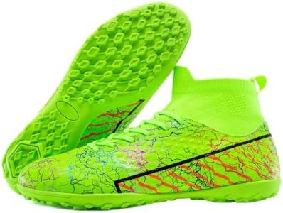 DGJG Kids Indoor Soccer Shoes for Boys & Girls, High-Top Easy On Green