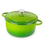 Cast Iron Pot with Lid – Non-Stick Ovenproof Enamelled Casserole Pot, Oven Safe up to 500° F – Sturdy Dutch Oven Cookware – Green, 5-Quart, 24cm – by Nuovva