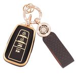 Koaudb for Toyota Key Fob Cover Compatible with 2020-2022 Highlander Corolla Prius, for 2018-2024 RAV4 Camry Avalon C-HR GT86 Soft TPU Car Key Case Protector with Bling Leather Keychain (C-BP-Tyt-4)