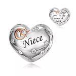 iLove Charm 925 Sterling Silver Charm I Love You To The Moon And Back Heart Bead for Niece Jewellery Love Gift