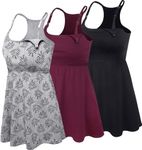 Womens Cotton Maternity Nursing Tank Tops with Shelf Bra Breastfeeding Camisole Shirts, Black+burgundy+grey Print 3pack, Large