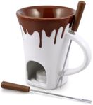Swissmar F12064 Nostalgia Chocolate Fondue Mug Set 4-Piece, Ceramic/Stainless Steel, White/Brown, 120ml, Tealight Candle Heated, Dishwasher Safe, Gift Boxed