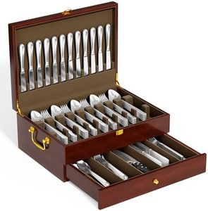 Solid Walnut Silverware Storage Box, 2-Layer Silverware Chest with Drawer, Flatware Case with Lid and Felt Lined, Wood Flatware Storage Box Holds 12-16 Sets of Utensils, Wedding Housewarming Gifts