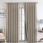 Joydeco 100% Blackout Curtains 108 inches Long Natural Linen Drapes 2 Panels Set Burg for Bedroom Living Room Black Out Darkening Curtain Thermal Insulated Back tab Rod Pocket(52x108 inch,Linen)