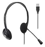 MANHATTAN USB Headset with Mic & Long 5 ft Cable - Dual-Sided Padded On-Ear, Adjustable Headband - for Desktop, Laptop, Computer – 3 Yr Mfg Warranty - 179461