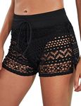 Women's Swim Shorts Waistband Swimsuit Bottom Board Shorts Lace Hollow Swimming, Black1, Small