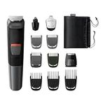 Philips 11-in-1 All-In-One Trimmer, Series 5000 Grooming Kit for Beard, Hair & Body with 11 Attachments, Including Nose Trimmer, Self-Sharpening Metal Blades, UK 3-Pin Plug - MG5730/33