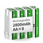 Granicell AA Rechargeable Batteries, 2800 mAh High Capacity, 1300 Cycles, 1.2V Low Self-Discharge NiMH AA Battery, 8 Count
